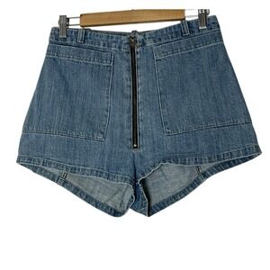 TOIT VOLANT Jean Shorts Women's Small Blue High Rise Classic Patch Pockets‎
